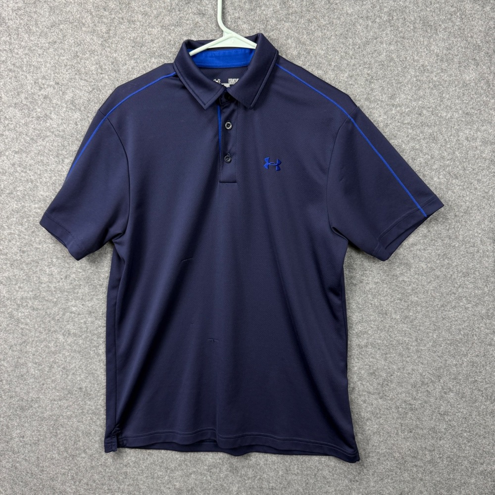Under Armour Mens HeatGear Polo Shirt Navy Blue Royal Blue Loose Fit Medium M